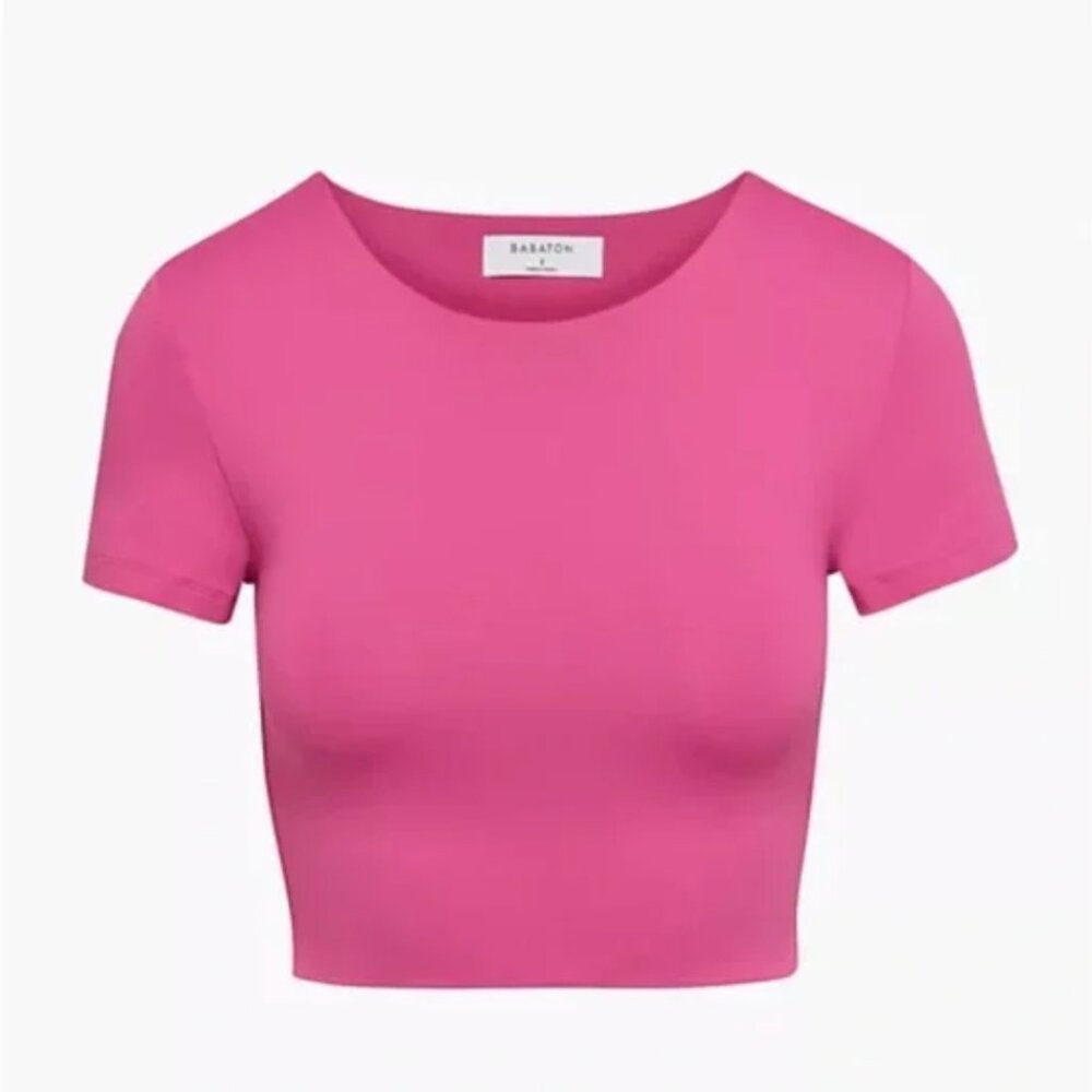 Aritzia Babaton Contour Crew Cropped T-Shirt in Barbie Pink